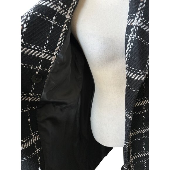 Sam Edelman Tweed Pea Coat Black Double-Breasted Plaid Lined Size Large - Picture 4 of 10